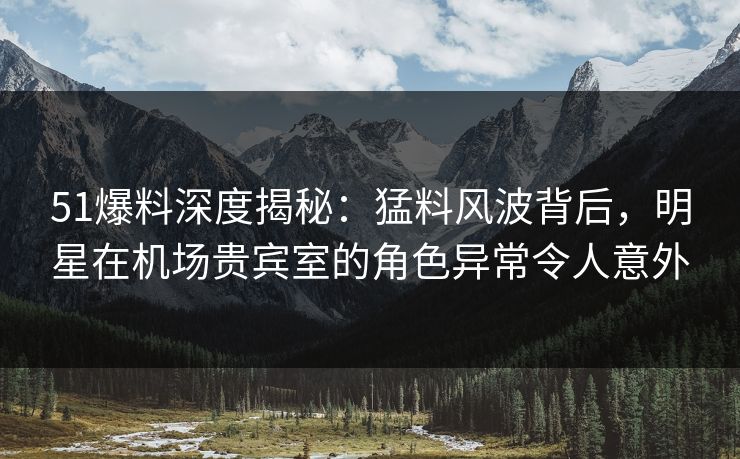 51爆料深度揭秘：猛料风波背后，明星在机场贵宾室的角色异常令人意外  第1张