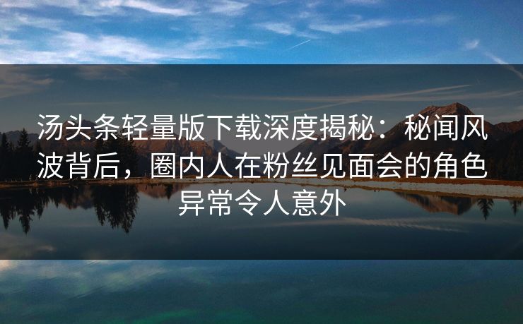 汤头条轻量版下载深度揭秘：秘闻风波背后，圈内人在粉丝见面会的角色异常令人意外
